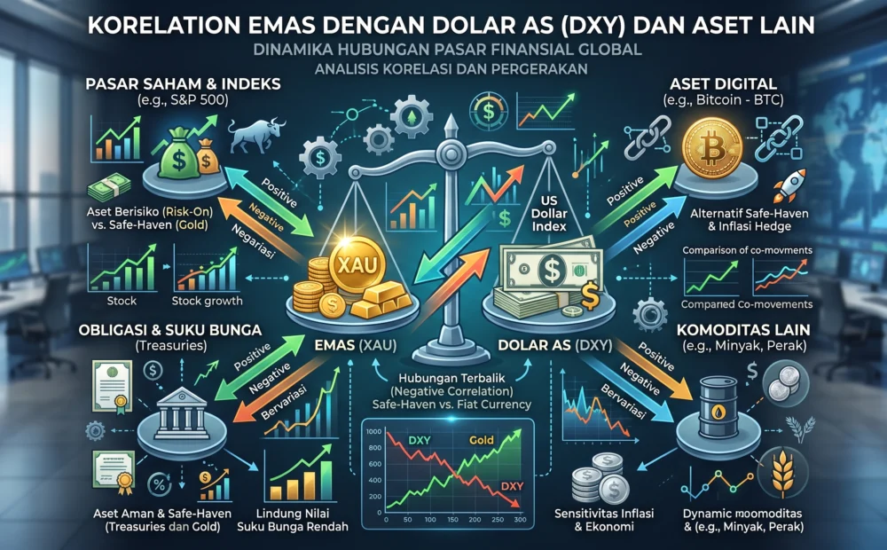 Korelasi Emas dengan Dolar AS (DXY) dan Aset Lain