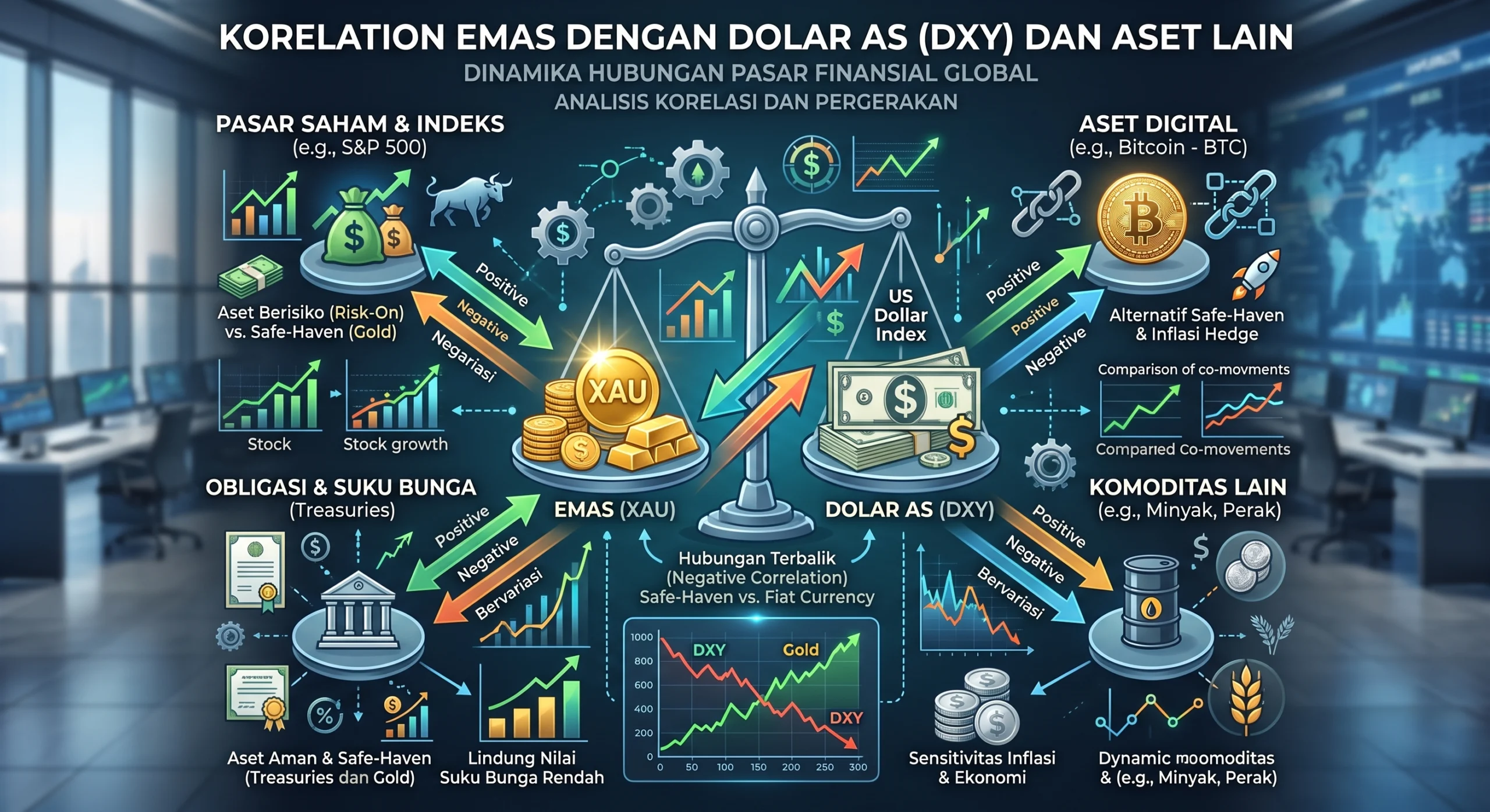 Korelasi Emas dengan Dolar AS (DXY) dan Aset Lain