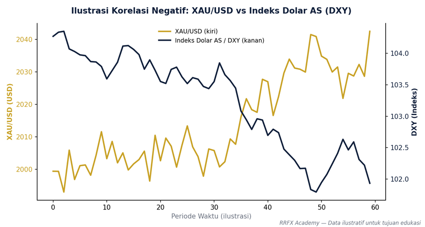 Korelasi Negatif XAU/USD vs Indeks Dolar AS
