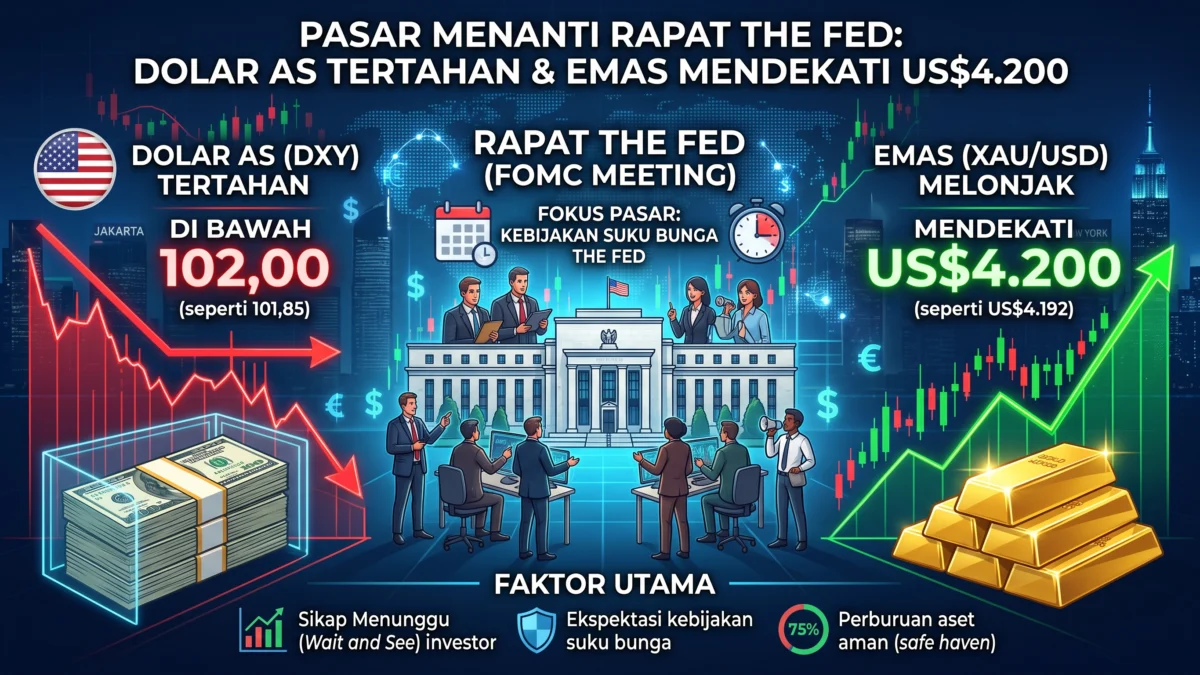 Dolar AS Tertahan di Bawah 102,00, Emas Mendekati US$4.200 saat Pasar Menanti Rapat The Fed