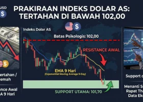Prakiraan Indeks Dolar AS: Tertahan di Bawah 102,00, Resistance Awal di EMA 9 Hari dan Support di 101,70